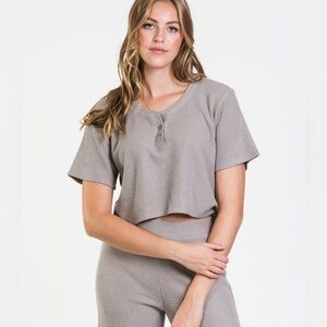 Harlow Henley Waffle Crop Top, size medium.